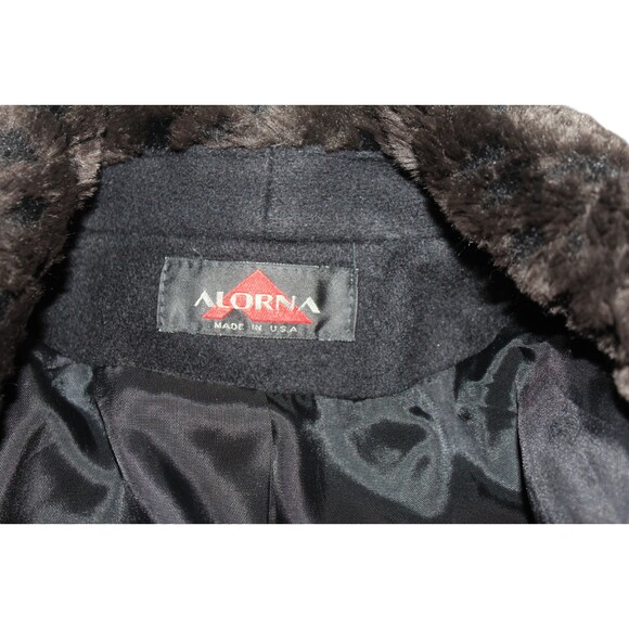 VTG 60's Alorna Black Wool Blend Lined Coat Faux Fur Trim SZ M Union Made in USA - Picture 5 of 6